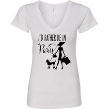 Inktastic I'd Rather Be In Paris- Shopping And Travel Women's V-Neck T-Shirt Fun