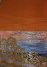 Vintage Japanese Fukuro Obi Silk Silver Gold Trees Mountains Stunning