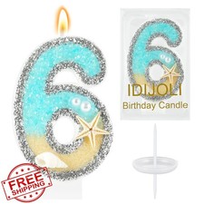 IDIJOLI Blue Number 6 Starfish Birthday Candle, Cake Topper