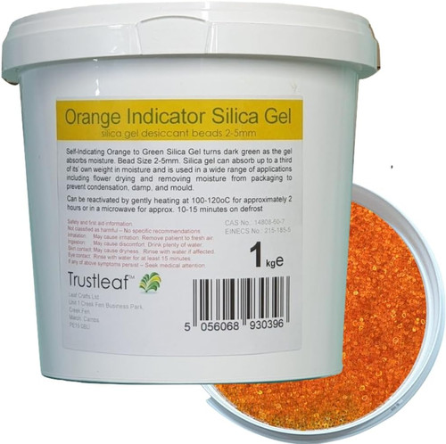 1Kg, 2.2Lbs Tub of Orange Self Indicating Silica Gel, 2-4Mm Beads - Dehumidify -