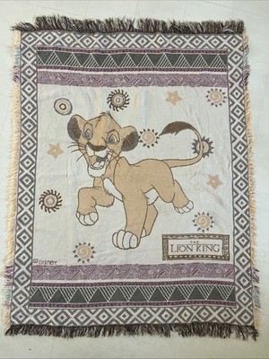 Vintage 90s Disney Lion King Woven Tapestry Throw Blanket Simba Beacon