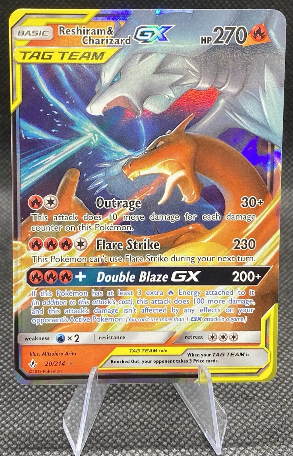 2019 Pokemon Unbroken Bonds Reshiram & Charizard GX Holo #20 NM 