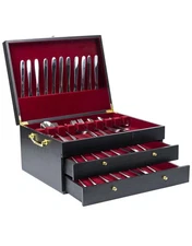 Silverware Storage Box,3 Layers Wooden Silverware Chest Case with Drawer,15.3...