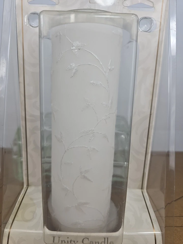 Vela de Pilar de Unidad Lillian Rose Blanca Boda Diseño de Bordado Floral NOS  Foto 2 de 4