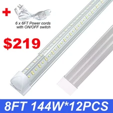 12 Pack T8 8FT 144W LED Linkable Shop Ceiling Light Super Bright Daylight 6500K