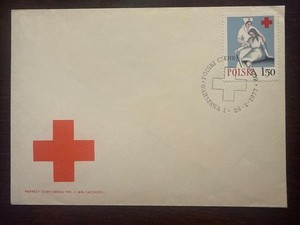 POLAND FDC COVER 1977 YEAR DISABLED PEOPLE NURSE RED CROSS HEALTH MEDICINE STAMP