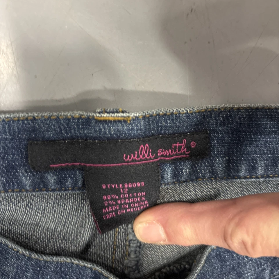 Pantalones de mezclilla para mujer Willi Smith adornados talla 12 boho florales muy buenos dobladillo Foto 2 de 4