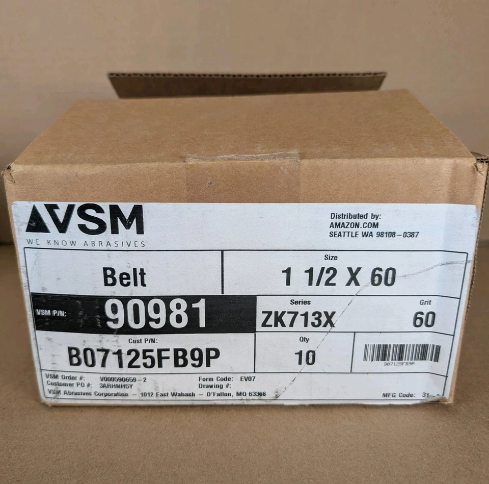 Cinturón abrasivo VSM ZK713X 1-1/2 pulgadas x 60 pulgadas, 60 grano circonio (cantidad 10) Foto 2 de 2