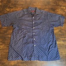 Austin Reed Men's L Cotton Dark Blue White Floral Print Short Sleeve Button Down