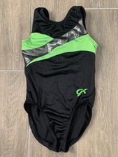 GK girls size CM Child medium gymnastics leotard black green silver