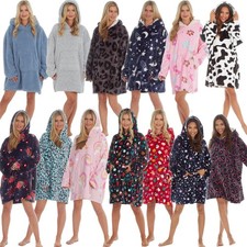 Womens Oversized Dressing Gown Fleece Hoodie Blanket Adult Winter Robe