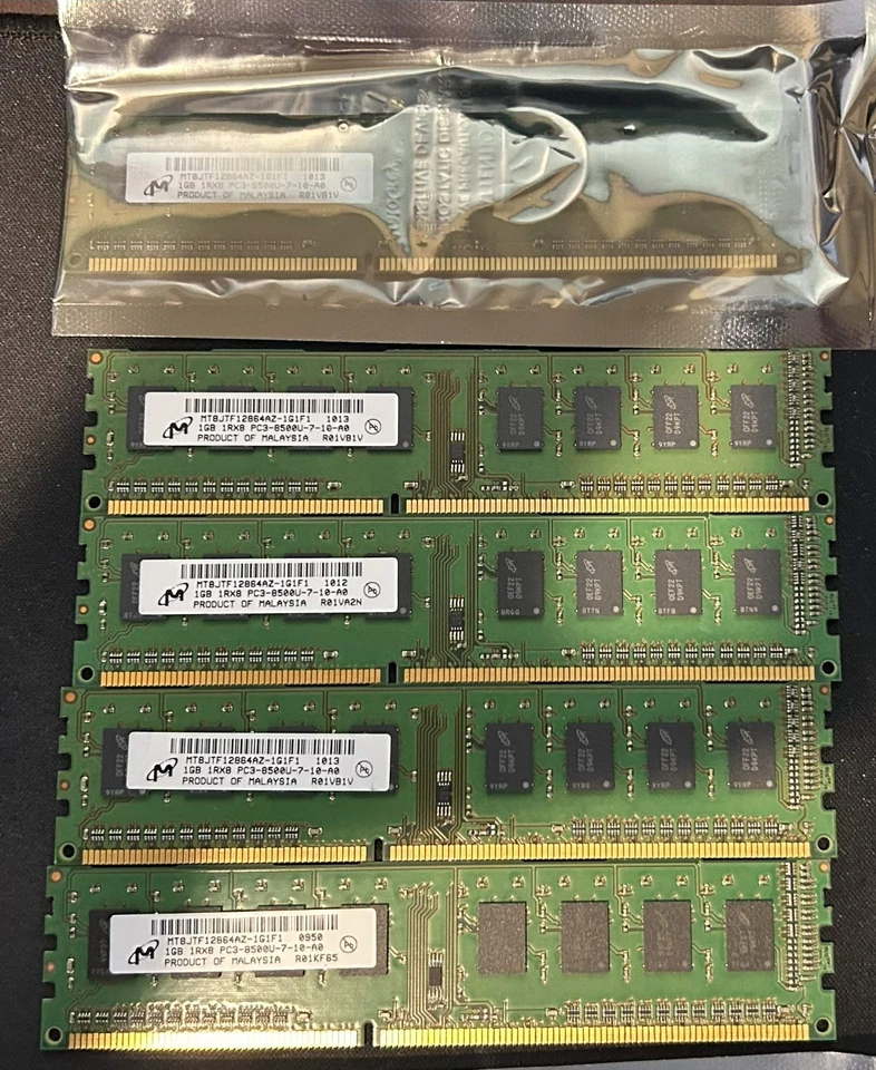 Micron 7GB (MT8JTF12864AZ-1G1F1) 1Rx8 PC3-8500U-7-10-A0 7x 1GB ￼Ram Sticks - Image 3 of 4