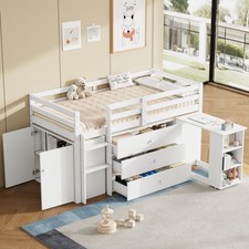 3ft Single Mid Sleeper Cabin Bed with Pull-Out Desk & Storage, White