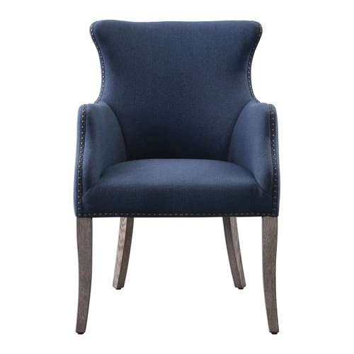 Uttermost 23499 Blue Yareena 24-1/2"W Wood Framed Linen Wingback Chair - Picture 1 of 8