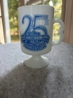 vtg harley davidson Mills Sales 25th Anniversary Milk Glass Pedestal Mug USA