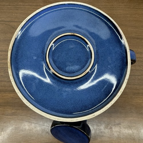 Vintage Handmade Folk Art Modern Blue Dome Pottery Glazed Spackle Design Teapot - Foto 6 di 6