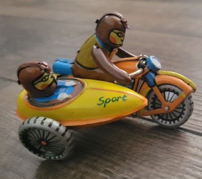 Vintage Z.Z. Germany Tinplate Motorcycle with Sidecar Miniature