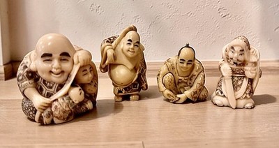 Vintage Japanese Netsuke Figure Lot Of 4, Resin