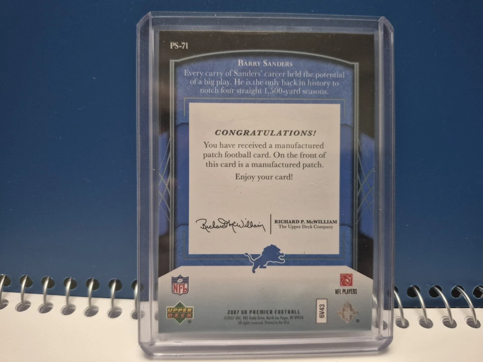 2007 Upper Deck Premier Stitchings Barry Sanders PS-71 #/50 2007  Relic - Image 2 of 2