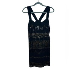 Forever 21 Y2K Elegant Black and Gold Sequin Mini Dress Women's Size Small