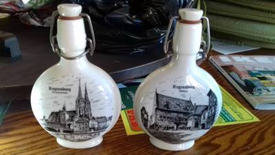2 white porcelain wine bottle,Regensburg,Rothaus,Vintage,good condition