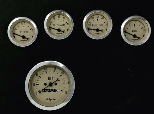 5 Gauge Set Dash Street Rod Hot Rod Universal Mechanical Tan - Picture 2 of 4