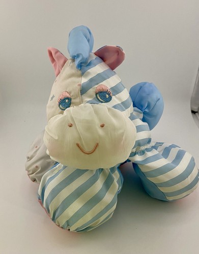 Vintage Fisher Price Puffalump Zebra Pony um 1991 Plüsch blau weiß Sterne Streifen - Bild 2 von 7