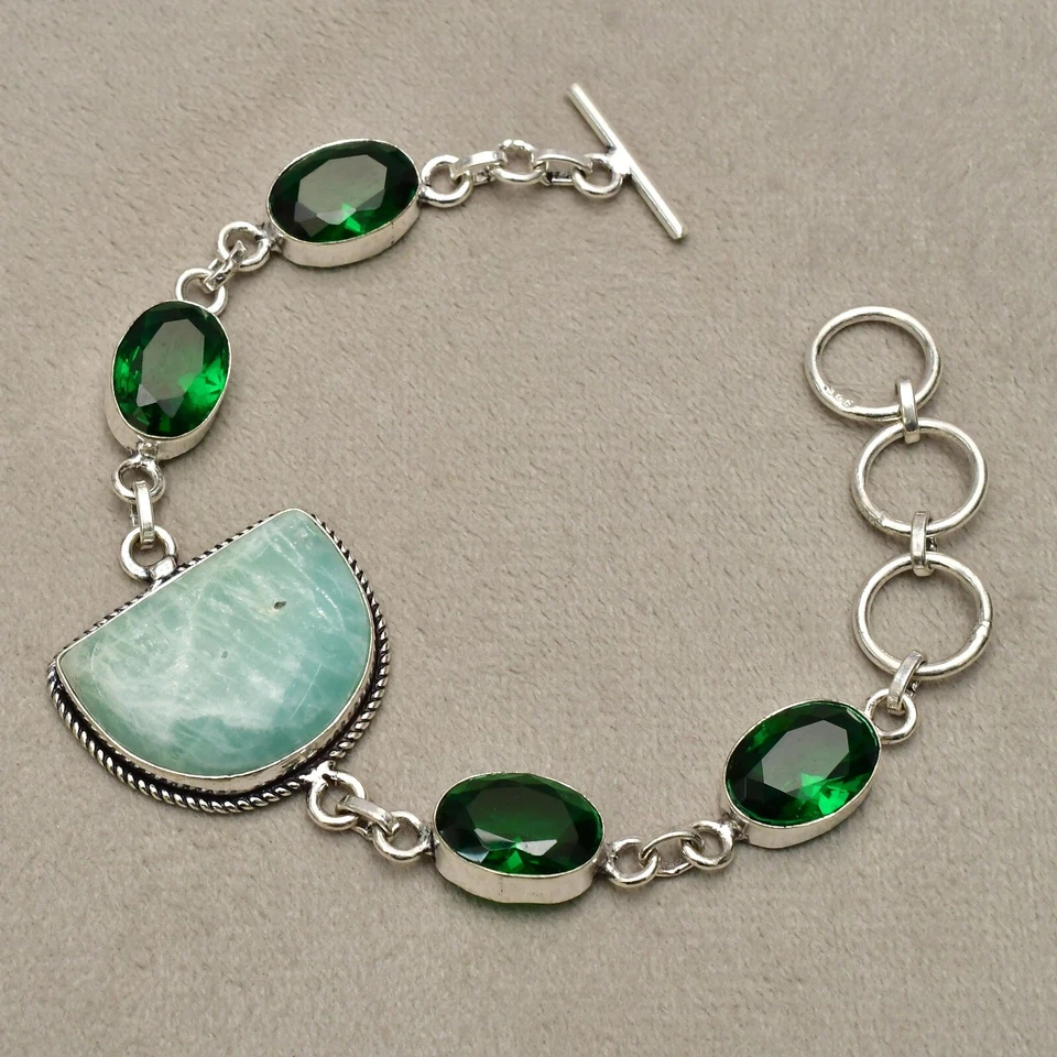 Amazonit Edelstein 925 Sterlingsilber Armband Handarbeit Schmuck 7-8 Zoll - Bild 2 von 4