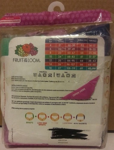 New Fruit of the Loom Girls 100% Cotton Hipsters, 9 pack, SIZE 4 - Picture 2 of 4