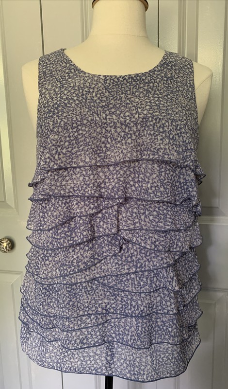 Ann Taylor Blue Print Layered Tank Top, Lined Size PM Side Zipper, Rayon