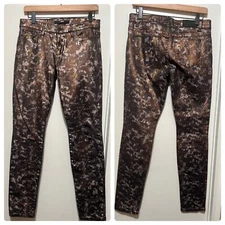 ELSE Bronze Metallic Printed Stretch Skinny Ankle Jeans Size 27