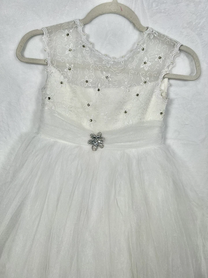 Tip Top White Lace Tulle Flower Girls Dress Ball Gown First Communion Wedding 8 - Image 2 of 4