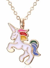 New Magical Mystical Unicorn Charm White Rainbow Metal Necklace Jewelry