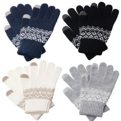 Unisex Winter Touch Screen Gloves Warm Crochet Knitted Wool Full Finger Mittens