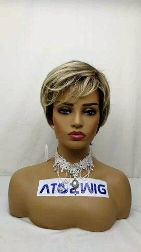 Short Layered Pixie Wig Brown Ombre Blonde Synthetic Wigs for White Women - Picture 5 of 8