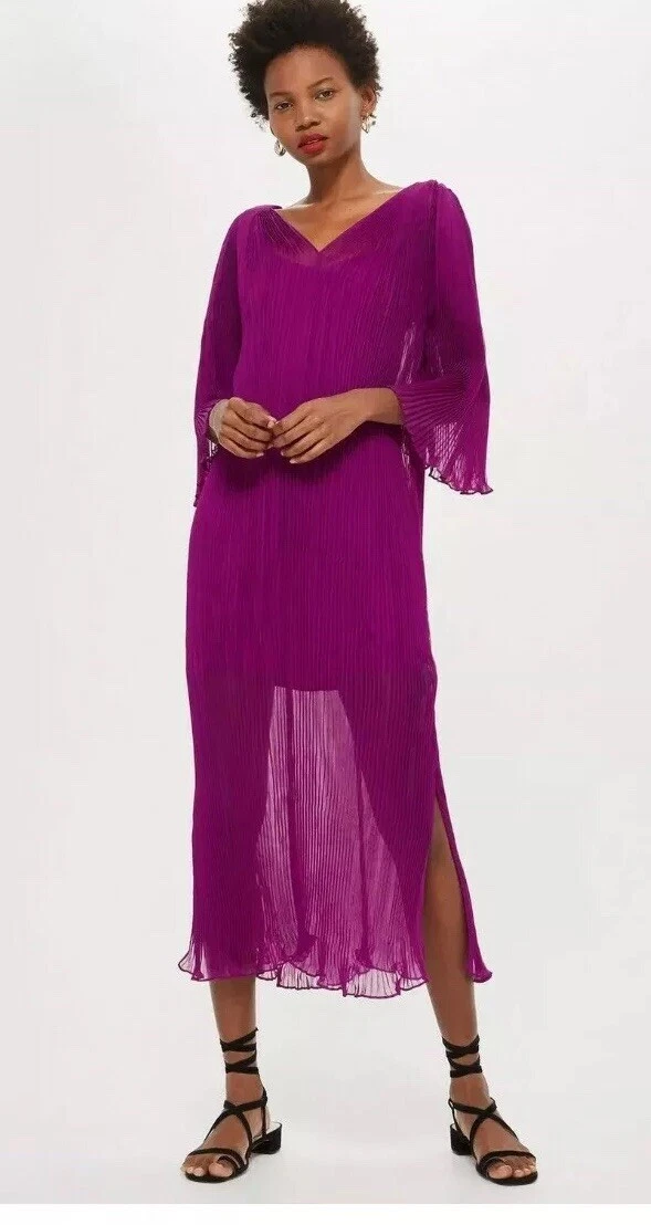 Topshop Boutique Pleated Batwing Midi Dress Uk 4 Magenta Rrp 95 eBay