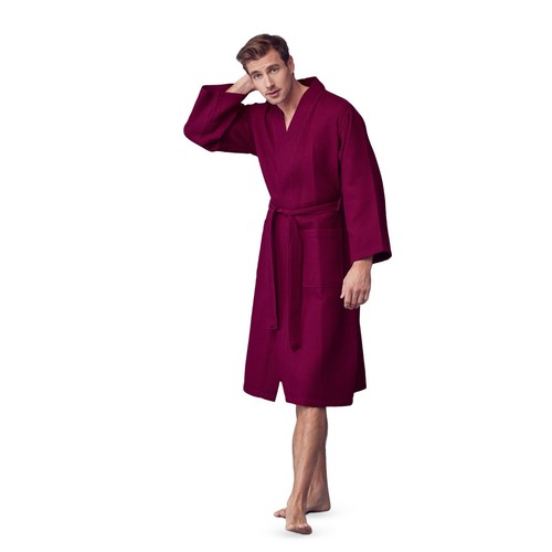 Bata de baño Lotus de lino para hombre con patrón cuadrado de gofres ropa de spa con 2 bolsillos delanteros - Imagen 77 de 95