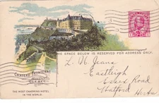 Canada 1909 1c CPR PSC Chateau Frontenac to Watford UK Webb CPR 38