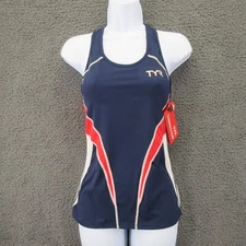 TYR Tankini Womens S Red White Blue Top Fitted Sleeveless Scoop Neck Stretch