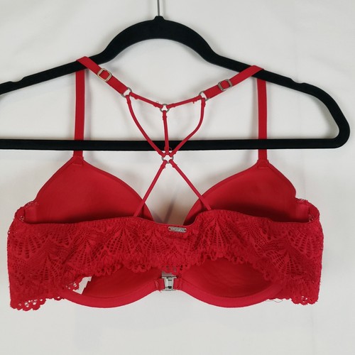 Gilly Hicks Hollister Damen BH 36B leicht gefüttert Plunge kräftig rot Träger Rücken - Bild 7 von 10