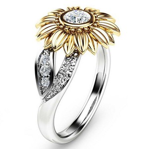 Solid-Sterling-Silver-Crystal-Sunflower-Ladies-Statement-Band-Ring-Women-Gift-US