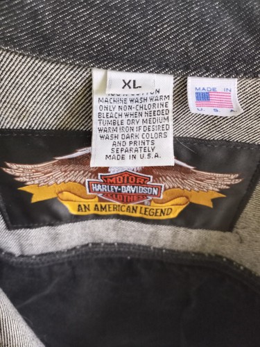 Vintage 1993 90th Anniversary XL Harley Davidson Black Denim Leather Jean Jacket - Picture 4 of 4