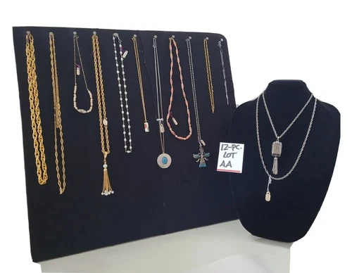 Costume Jewelry Vintage Lot 12 Necklace Charms, Chain, Beads Gold Tone & More AA