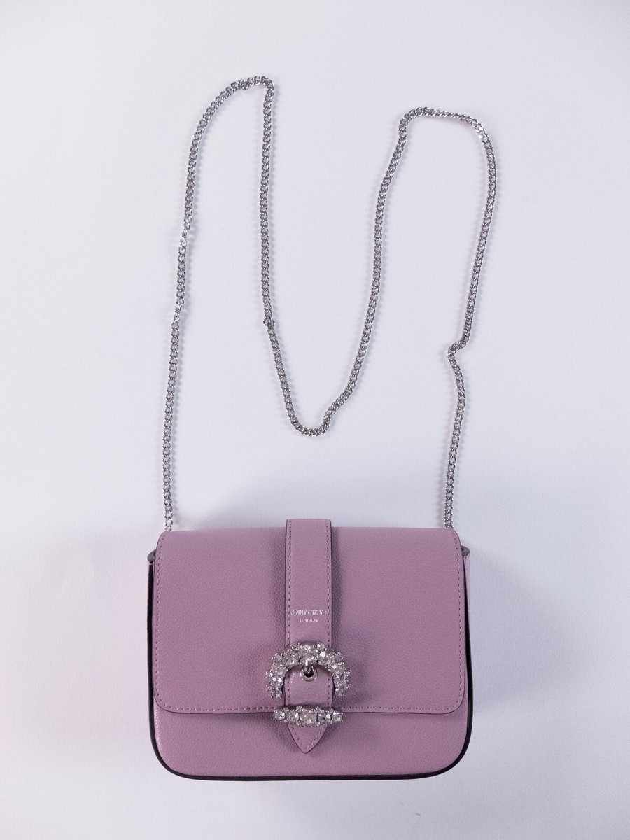 ショルダーバッグ・ポシェット JIMMY CHIOO CHERI PARIS PATENT LEATHER CHAIN BAG+CRYSTAL JIMMY CHOO Cheri mauve purple small crystal buckle crossbody