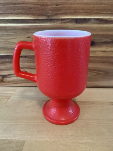 Red Milk Glass Anchor Hocking Fire King Mug Coffee Tea Cup Pedestal Footed 5.5”