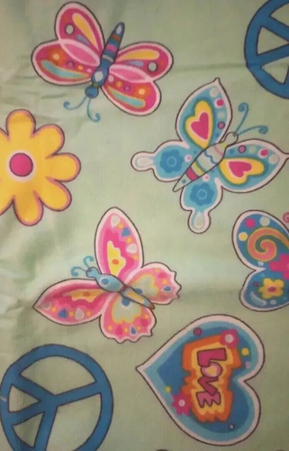 butterfly peace sign flower fun fabric flannel piece 35 x 20 inch crafts new