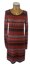 MONSOON JUMPER DRESS SMALL 10 ORANGE BROWN BLACK Knit Shift Midi AZTEC Boho