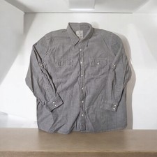 VTG ROUTE 66 Mens 3XL Gray Denim Button Up Shirt Heavy Thick Fabric Roll Tab