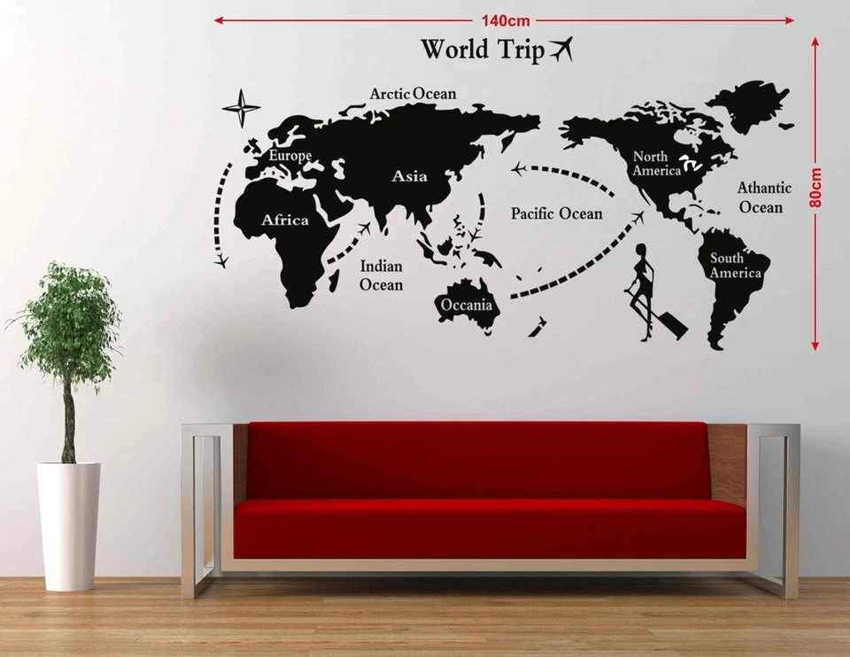 World Map Wall Sticker PVC Vinyl 90 cm x 60 cm, Black Pack of 1 - Image 2 of 4