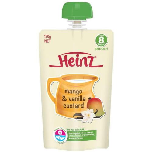 Bolsa para natillas de vainilla Heinz Mango 120 g 8 m + comida para bebé viaje fácil - Imagen 1 de 1